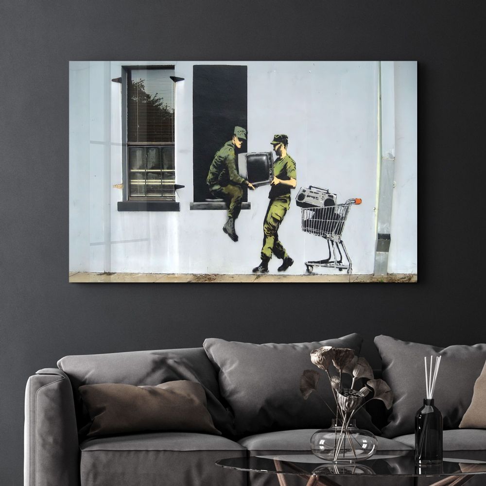 Autres décorations murales - Banksy - Pillage des soldats | Art mural en verre 110CMx70CM - ARTDESIGNA