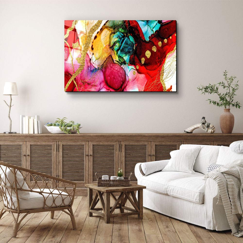 Autres décorations murales - Design en marbre avec des touches doréesArt mural en verre 110CMx70CM - ARTDESIGNA