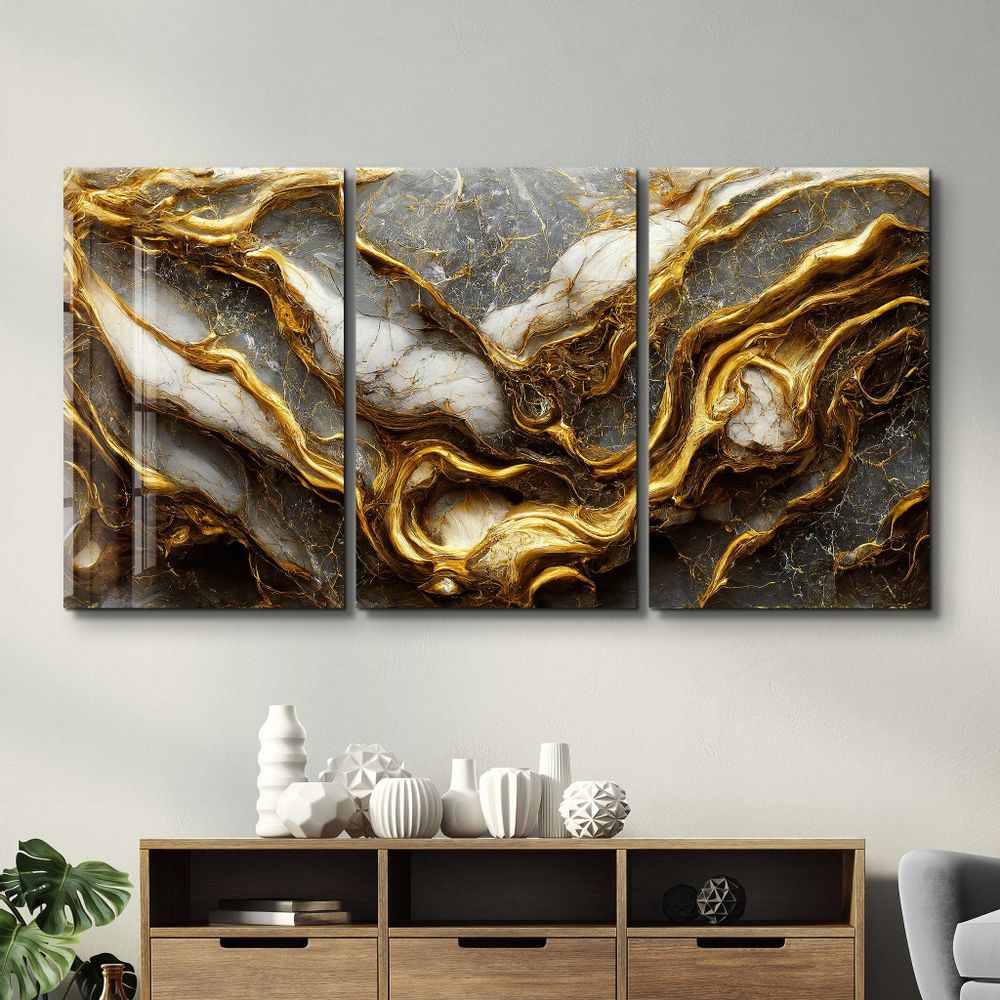 Autres décorations murales - Racines dorées dans le marbre -Art mural en trio de verre 110C210 - ARTDESIGNA