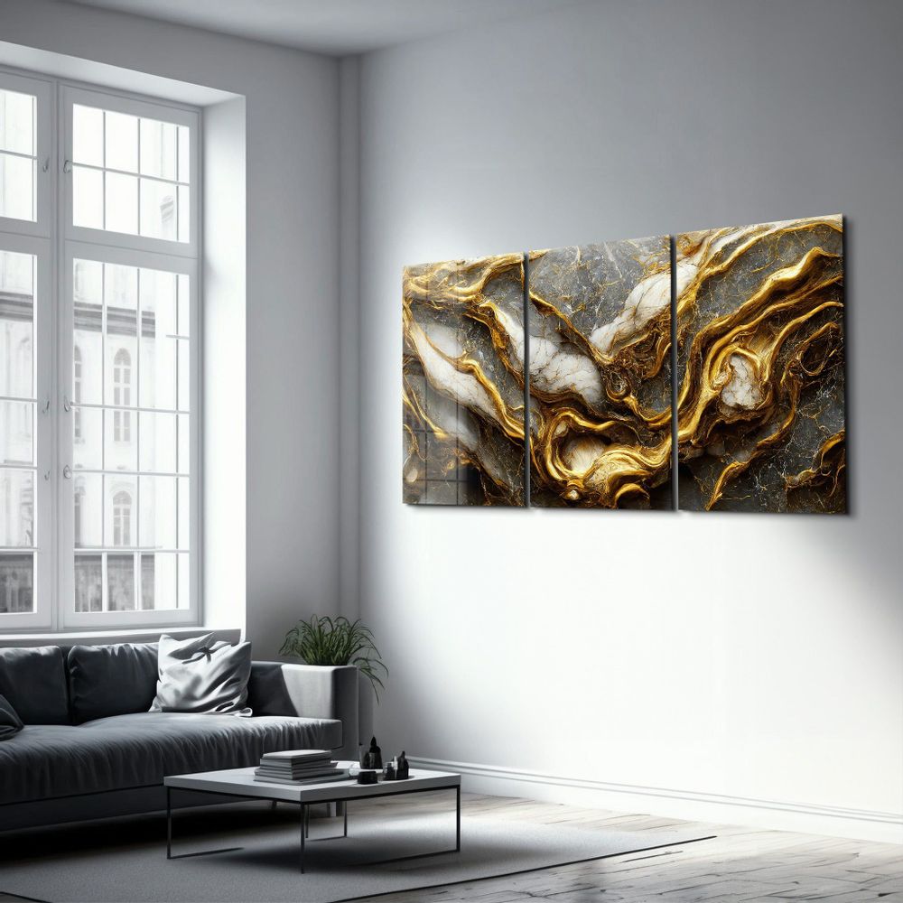 Autres décorations murales - Racines dorées dans le marbre -Art mural en trio de verre 110C210 - ARTDESIGNA