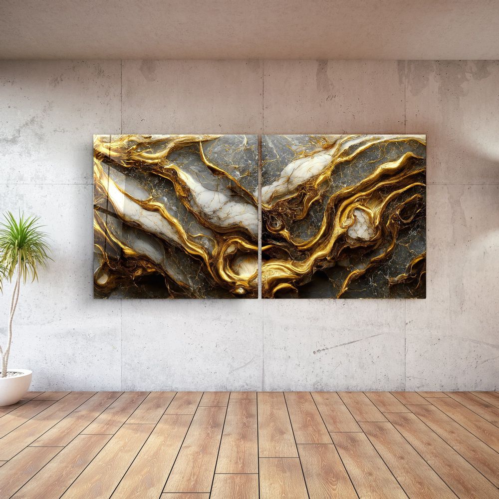 Other wall decoration - Golden Roots in the Marble - Dup  Glass Wall Art 100x200 - ARTDESIGNA