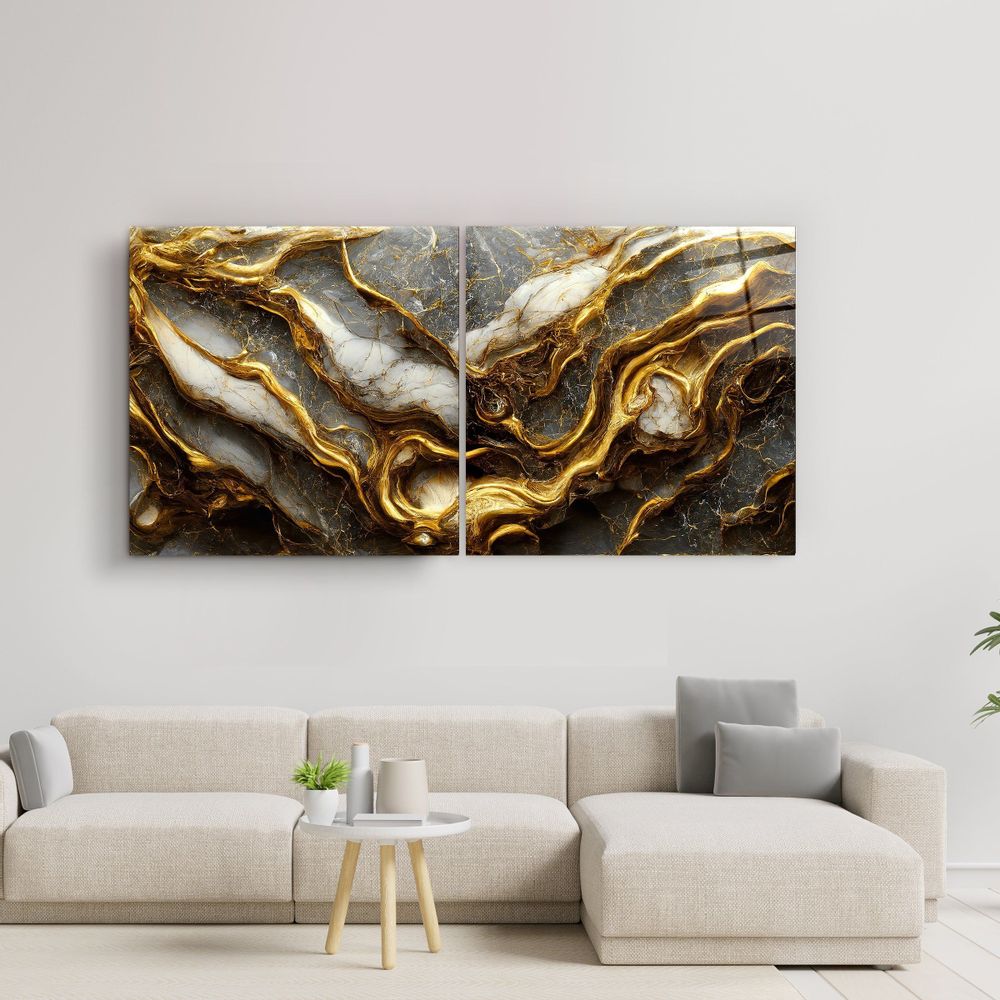 Other wall decoration - Golden Roots in the Marble - Dup  Glass Wall Art 100x200 - ARTDESIGNA