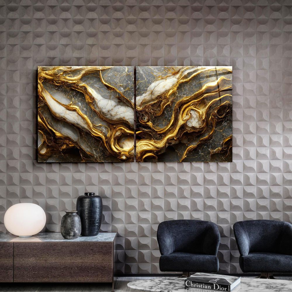 Other wall decoration - Golden Roots in the Marble - Dup  Glass Wall Art 100x200 - ARTDESIGNA