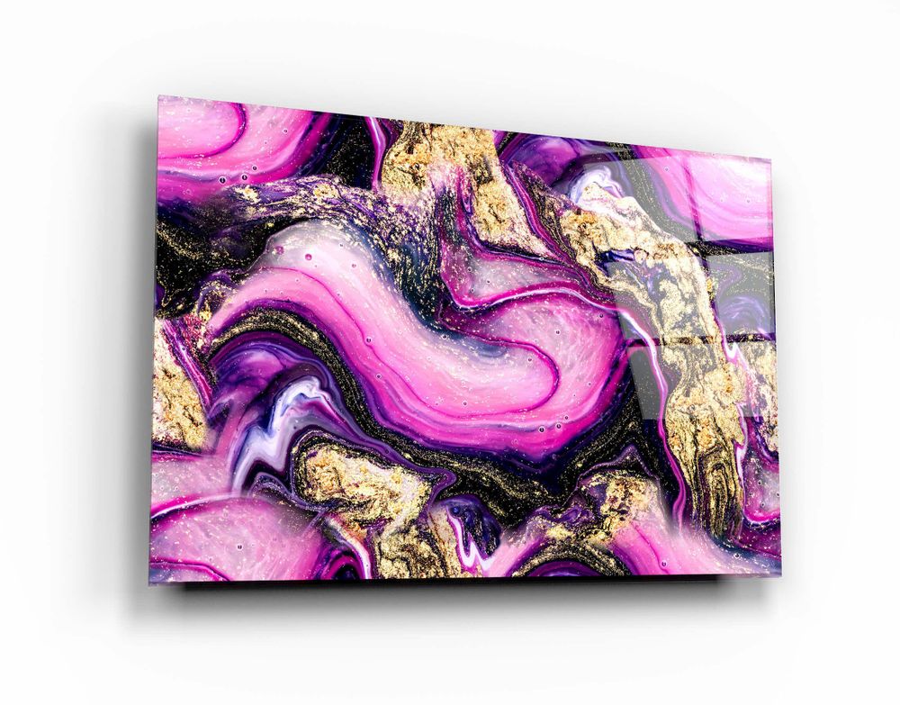 Autres décorations murales - Collection Marbre H14 - Décoration murale en verre rose violet 110CMx70CM - ARTDESIGNA