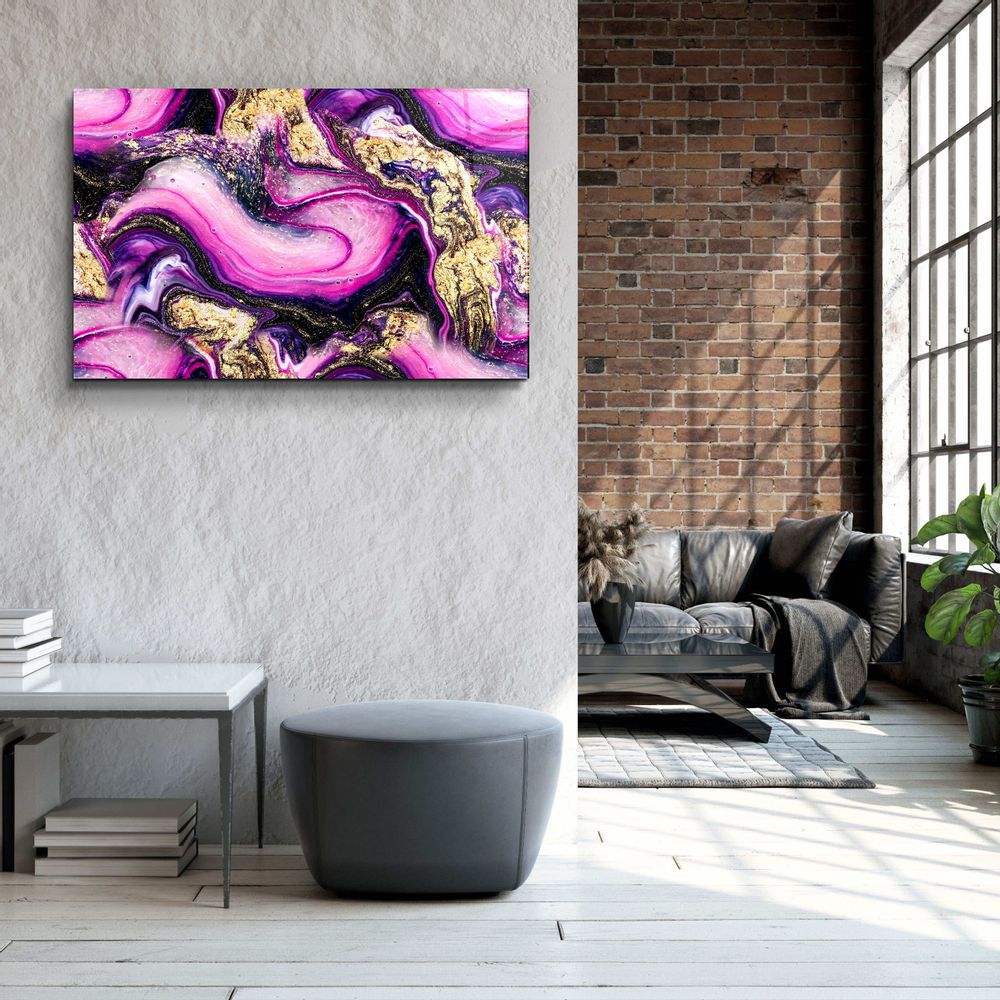 Autres décorations murales - Collection Marbre H14 - Décoration murale en verre rose violet 110CMx70CM - ARTDESIGNA
