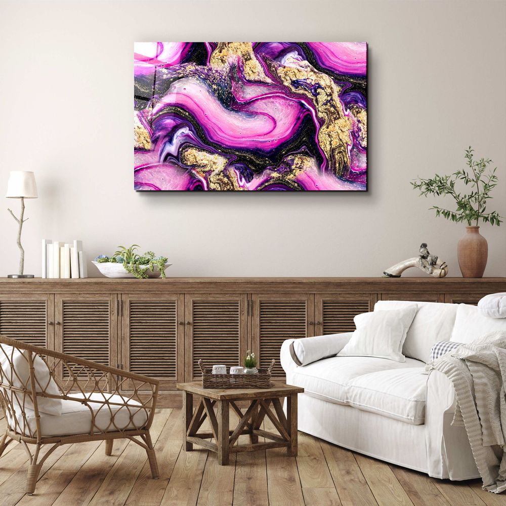 Autres décorations murales - Collection Marbre H14 - Décoration murale en verre rose violet 110CMx70CM - ARTDESIGNA