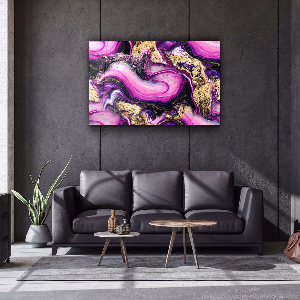 Autres décorations murales - Collection Marbre H14 - Décoration murale en verre rose violet 110CMx70CM - ARTDESIGNA