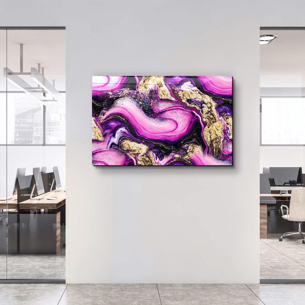 Autres décorations murales - Collection Marbre H14 - Décoration murale en verre rose violet 110CMx70CM - ARTDESIGNA