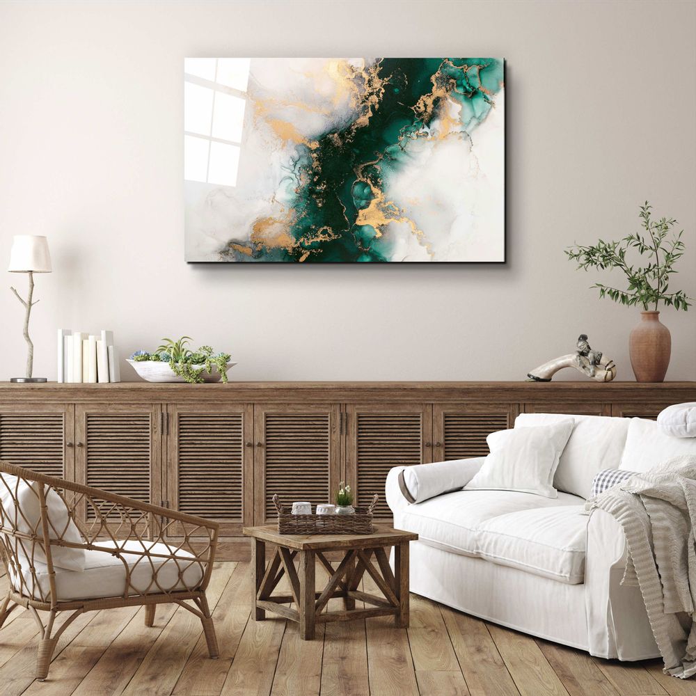 Autres décorations murales - Collection Marbre H20 - Décoration murale en verre WaveGlass vert 110CMx70CM - ARTDESIGNA