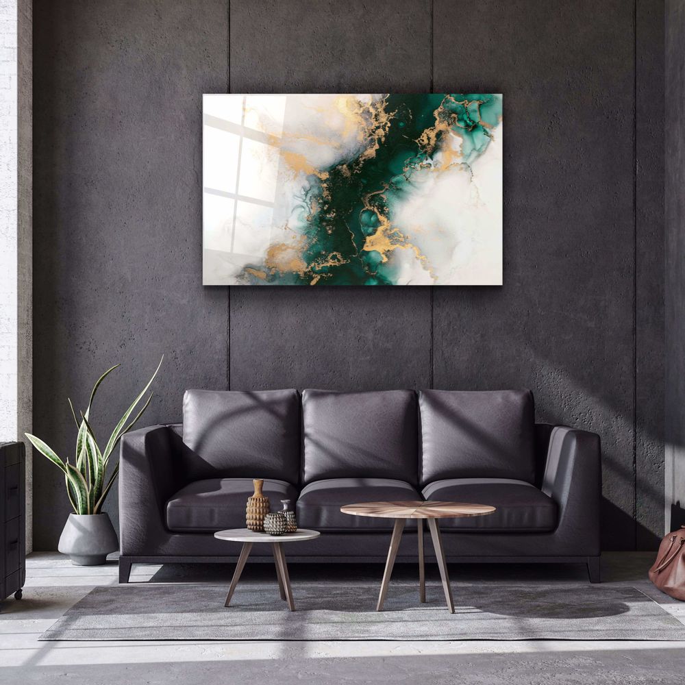 Autres décorations murales - Collection Marbre H20 - Décoration murale en verre WaveGlass vert 110CMx70CM - ARTDESIGNA