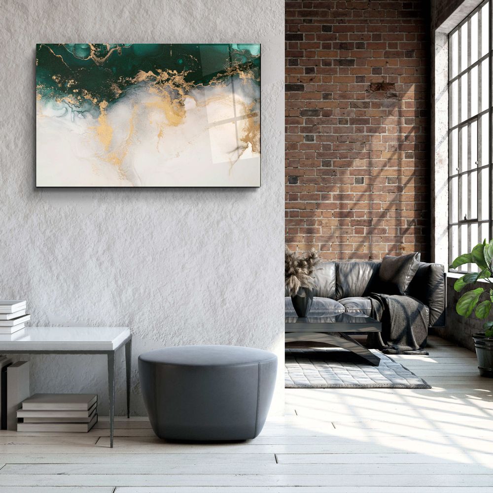 Autres décorations murales - Collection Marbre H21 - Décoration murale en verre ondulé vert 110CMx70CM - ARTDESIGNA