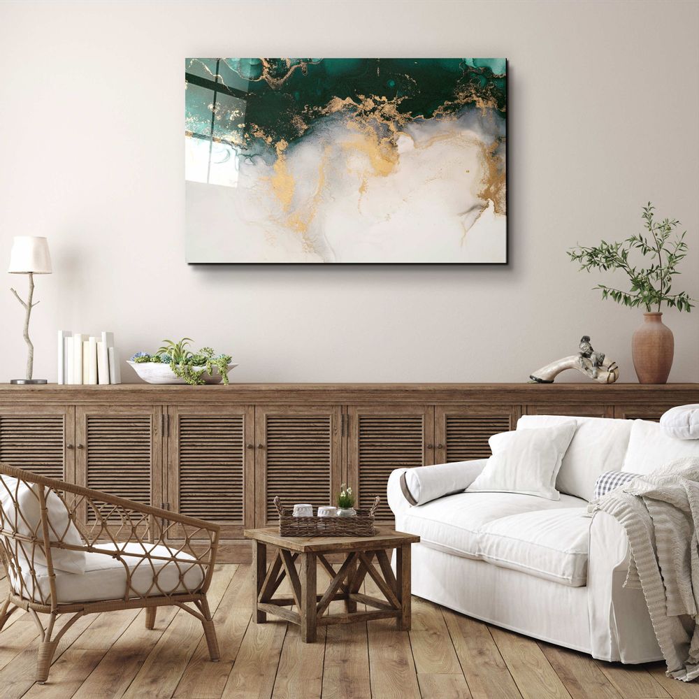 Autres décorations murales - Collection Marbre H21 - Décoration murale en verre ondulé vert 110CMx70CM - ARTDESIGNA