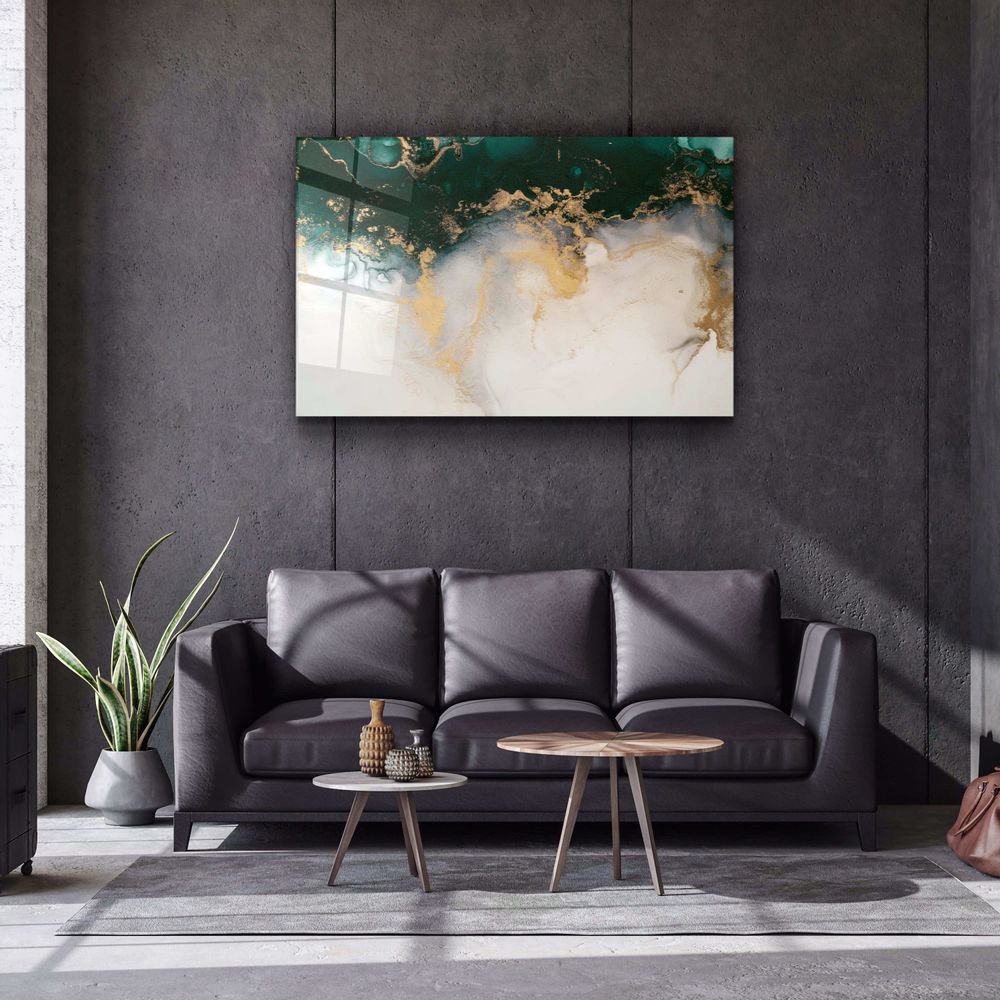 Autres décorations murales - Collection Marbre H21 - Décoration murale en verre ondulé vert 110CMx70CM - ARTDESIGNA