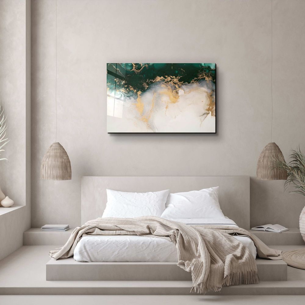 Autres décorations murales - Collection Marbre H21 - Décoration murale en verre ondulé vert 110CMx70CM - ARTDESIGNA