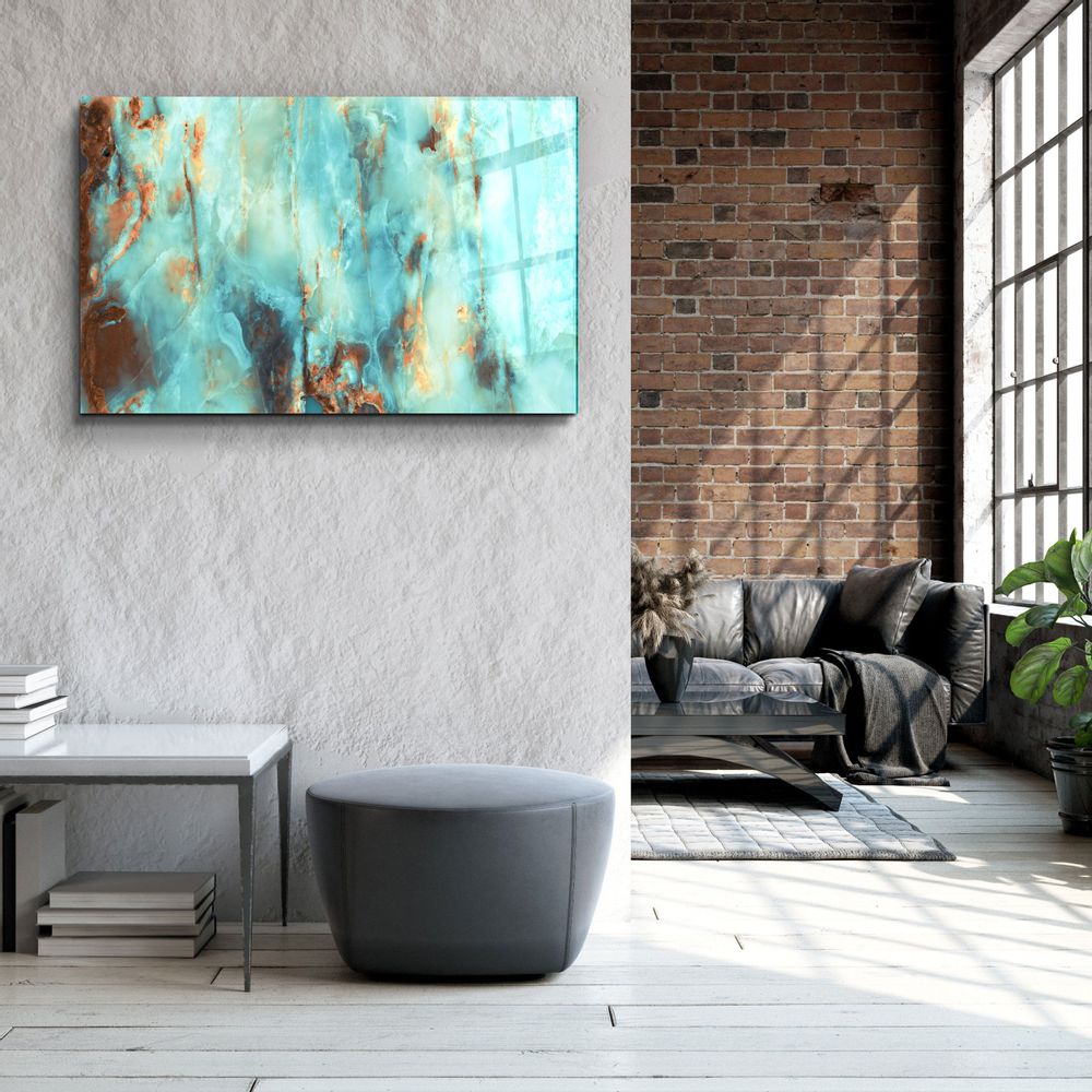 Autres décorations murales - Art mural en verre de marbre bleu naturel 110CMx70CM - ARTDESIGNA