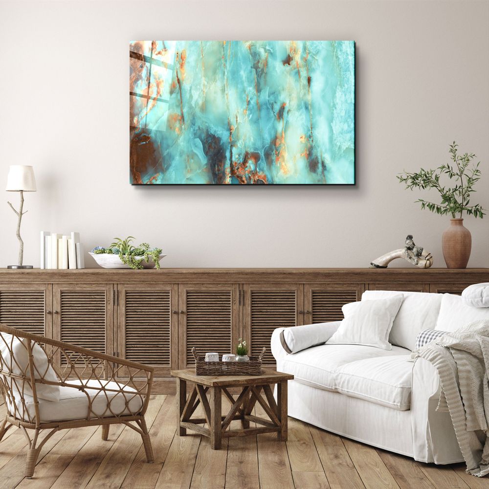 Autres décorations murales - Art mural en verre de marbre bleu naturel 110CMx70CM - ARTDESIGNA