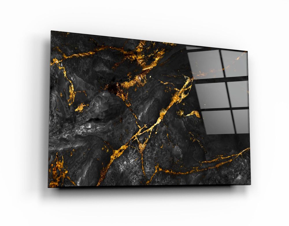 Other wall decoration - Black Marble with Golden DustGlass Wall Art 110CMx70CM - ARTDESIGNA