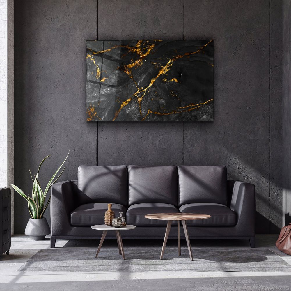 Other wall decoration - Black Marble with Golden DustGlass Wall Art 110CMx70CM - ARTDESIGNA