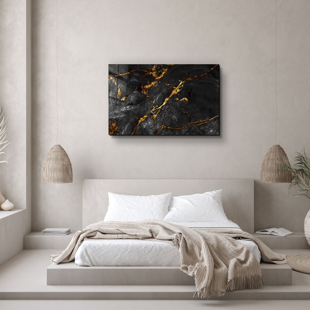 Other wall decoration - Black Marble with Golden DustGlass Wall Art 110CMx70CM - ARTDESIGNA