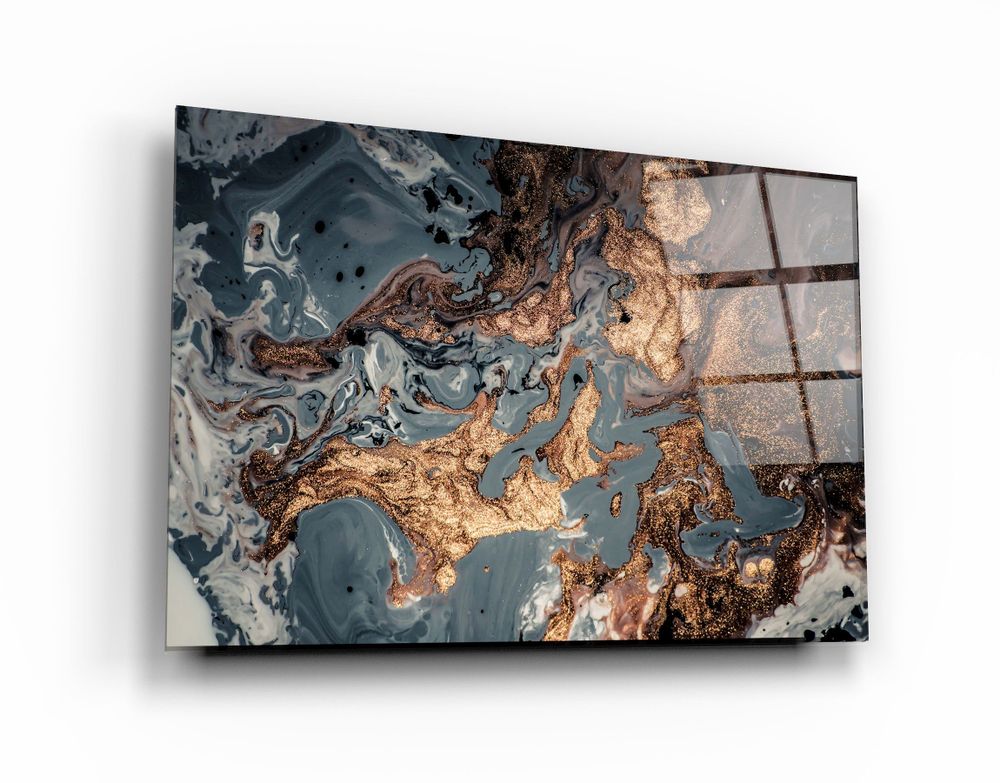 Autres décorations murales - Marbre gris avec art mural en verre DustGlass en bronze 110CMx70CM - ARTDESIGNA
