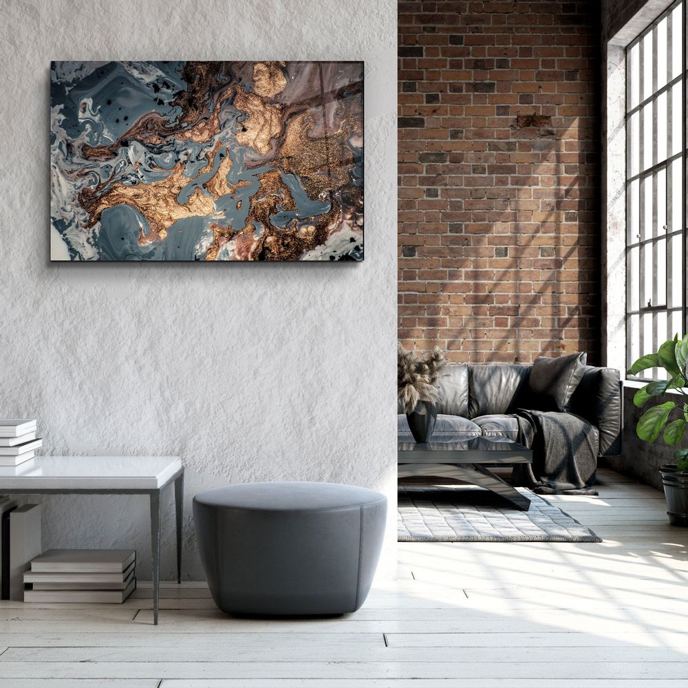 Autres décorations murales - Marbre gris avec art mural en verre DustGlass en bronze 110CMx70CM - ARTDESIGNA
