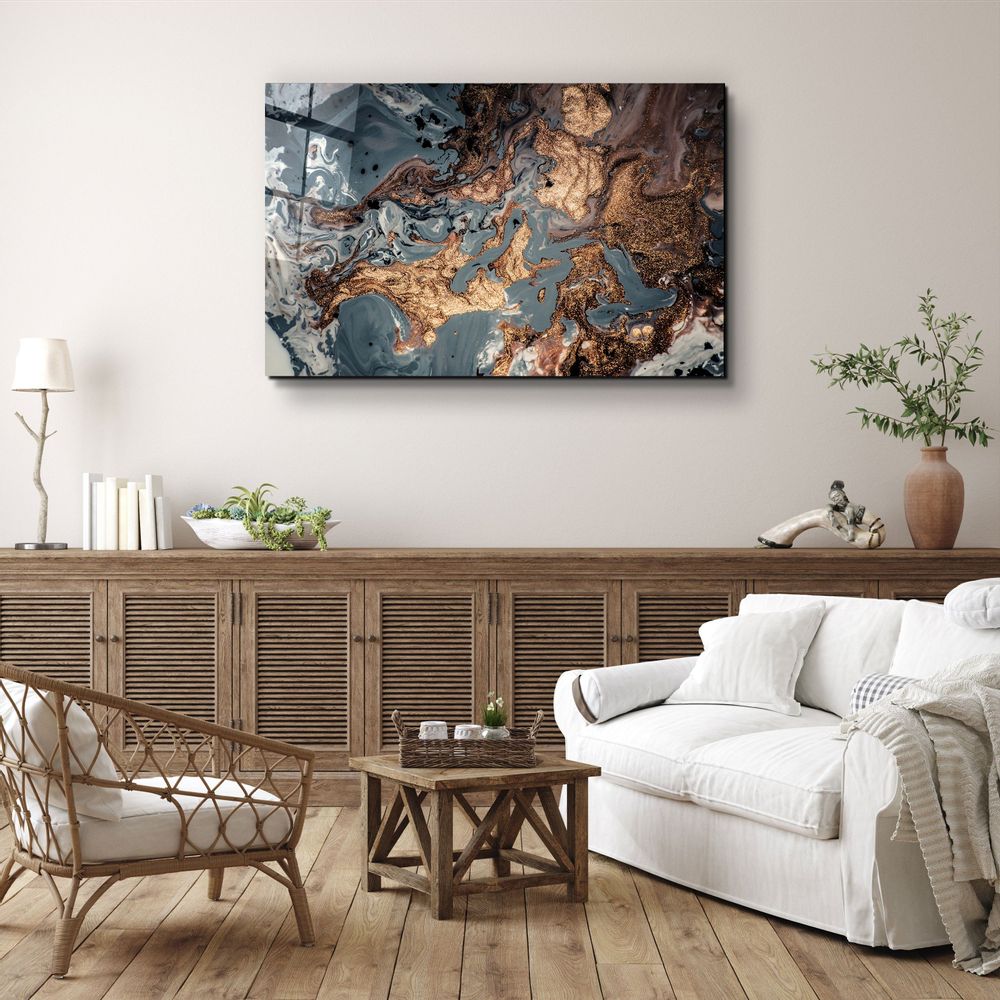 Autres décorations murales - Marbre gris avec art mural en verre DustGlass en bronze 110CMx70CM - ARTDESIGNA