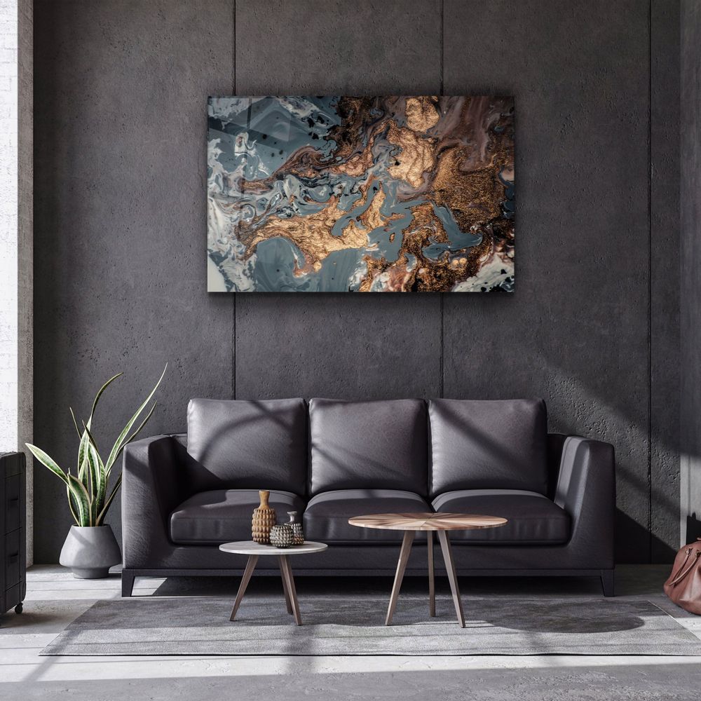 Autres décorations murales - Marbre gris avec art mural en verre DustGlass en bronze 110CMx70CM - ARTDESIGNA