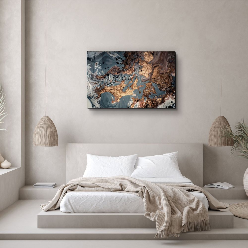 Autres décorations murales - Marbre gris avec art mural en verre DustGlass en bronze 110CMx70CM - ARTDESIGNA
