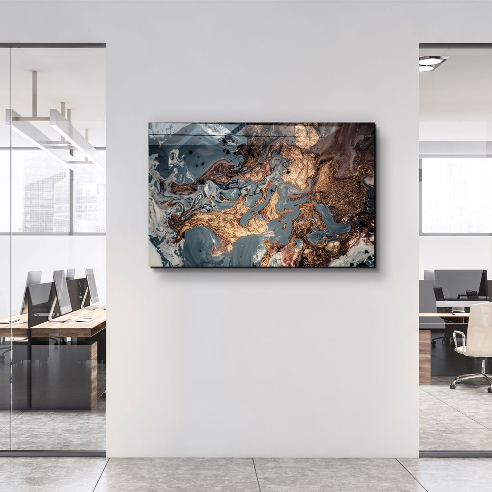 Autres décorations murales - Marbre gris avec art mural en verre DustGlass en bronze 110CMx70CM - ARTDESIGNA