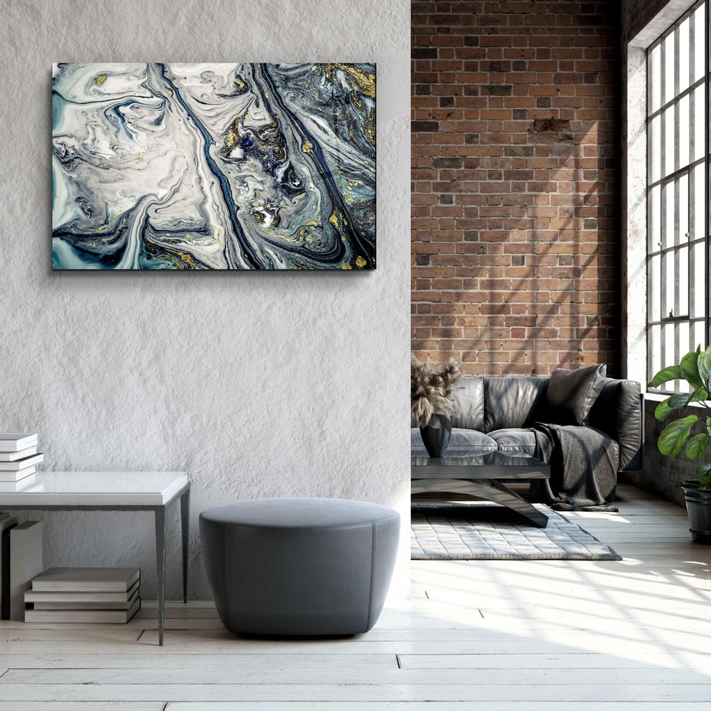 Autres décorations murales - Art mural en verre Marbre bleu gris avec poussière dorée 110CMx70CM - ARTDESIGNA