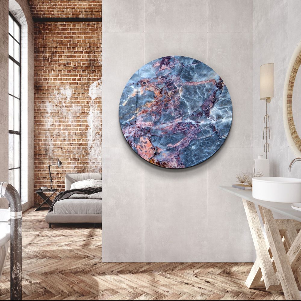 Other wall decoration - Marble Blue GrayRounded Glass Wall Art 80CMX80CM - ARTDESIGNA