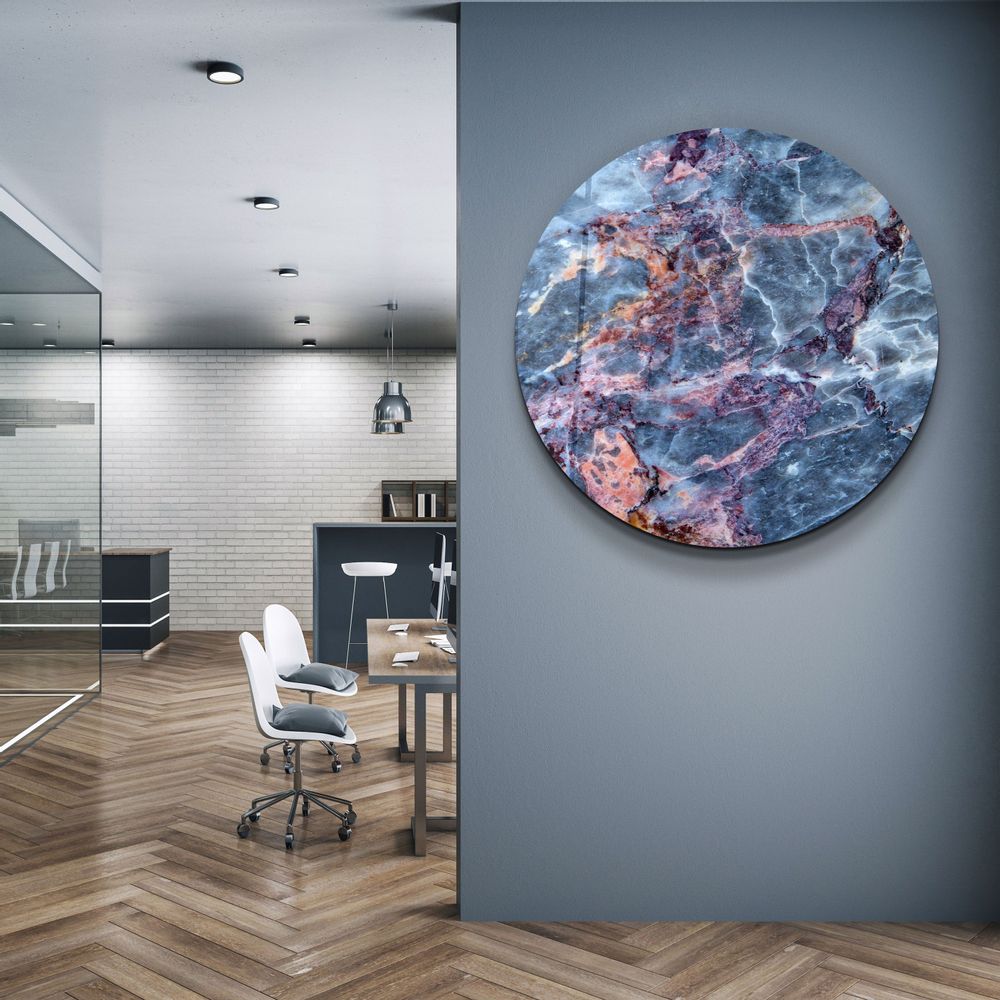 Other wall decoration - Marble Blue GrayRounded Glass Wall Art 80CMX80CM - ARTDESIGNA
