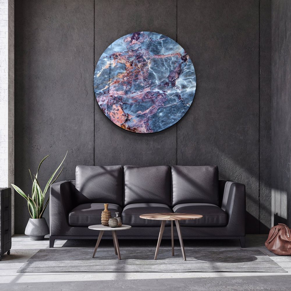 Other wall decoration - Marble Blue GrayRounded Glass Wall Art 80CMX80CM - ARTDESIGNA