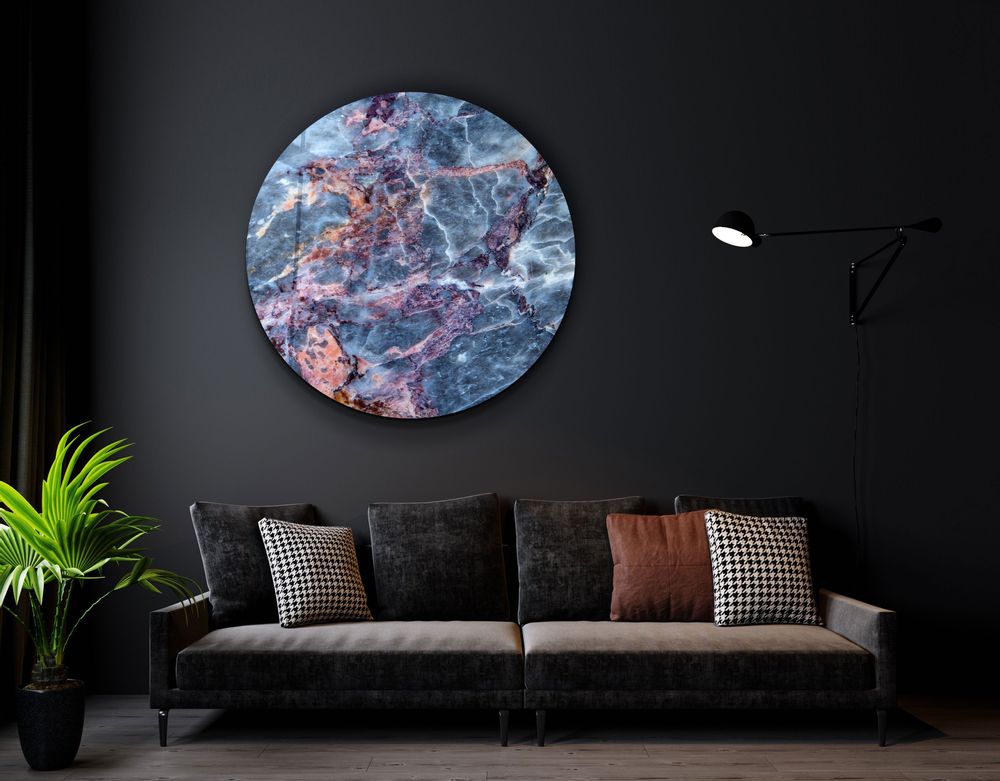 Other wall decoration - Marble Blue GrayRounded Glass Wall Art 80CMX80CM - ARTDESIGNA