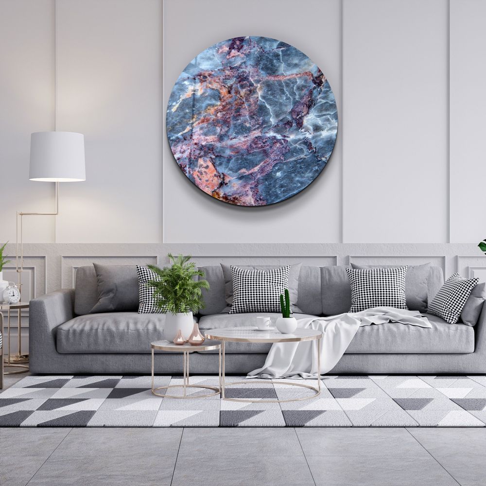 Other wall decoration - Marble Blue GrayRounded Glass Wall Art 80CMX80CM - ARTDESIGNA