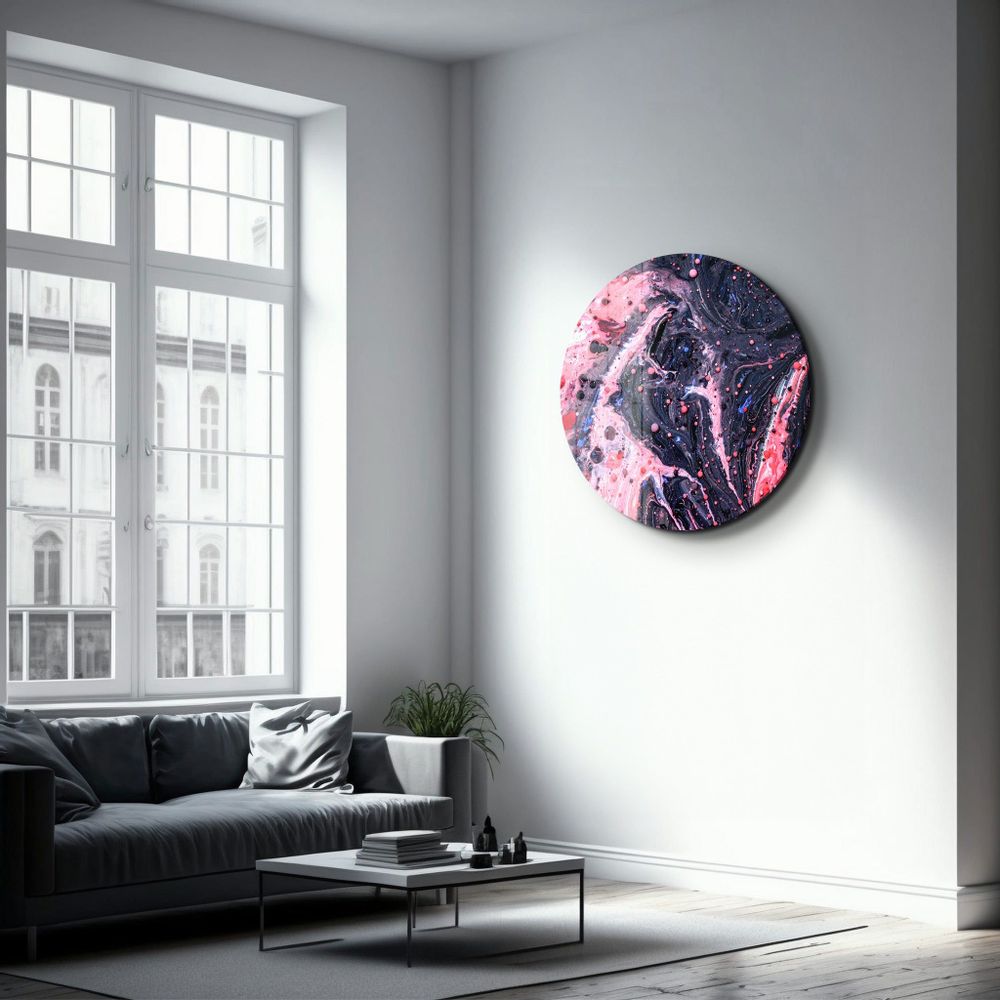 Other wall decoration - Pink Marble GalaxyRounded Glass Wall Art 80CMX80CM - ARTDESIGNA