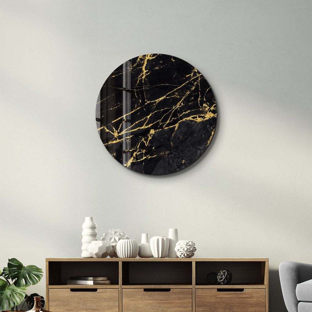 Autres décorations murales - Art mural en verre arrondi en marbre noir 80CMX80CM - ARTDESIGNA