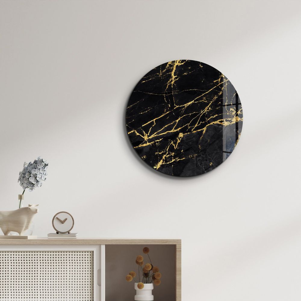 Autres décorations murales - Art mural en verre arrondi en marbre noir 80CMX80CM - ARTDESIGNA