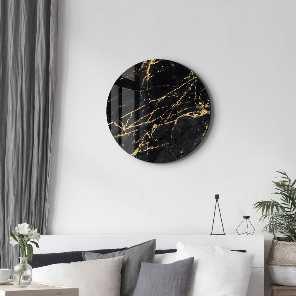Autres décorations murales - Art mural en verre arrondi en marbre noir 80CMX80CM - ARTDESIGNA