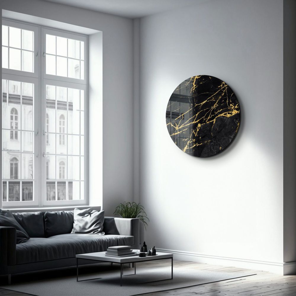 Autres décorations murales - Art mural en verre arrondi en marbre noir 80CMX80CM - ARTDESIGNA