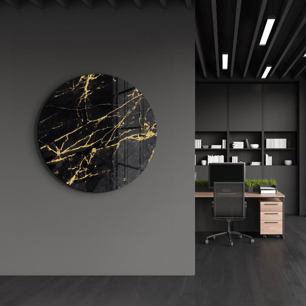 Autres décorations murales - Art mural en verre arrondi en marbre noir 80CMX80CM - ARTDESIGNA
