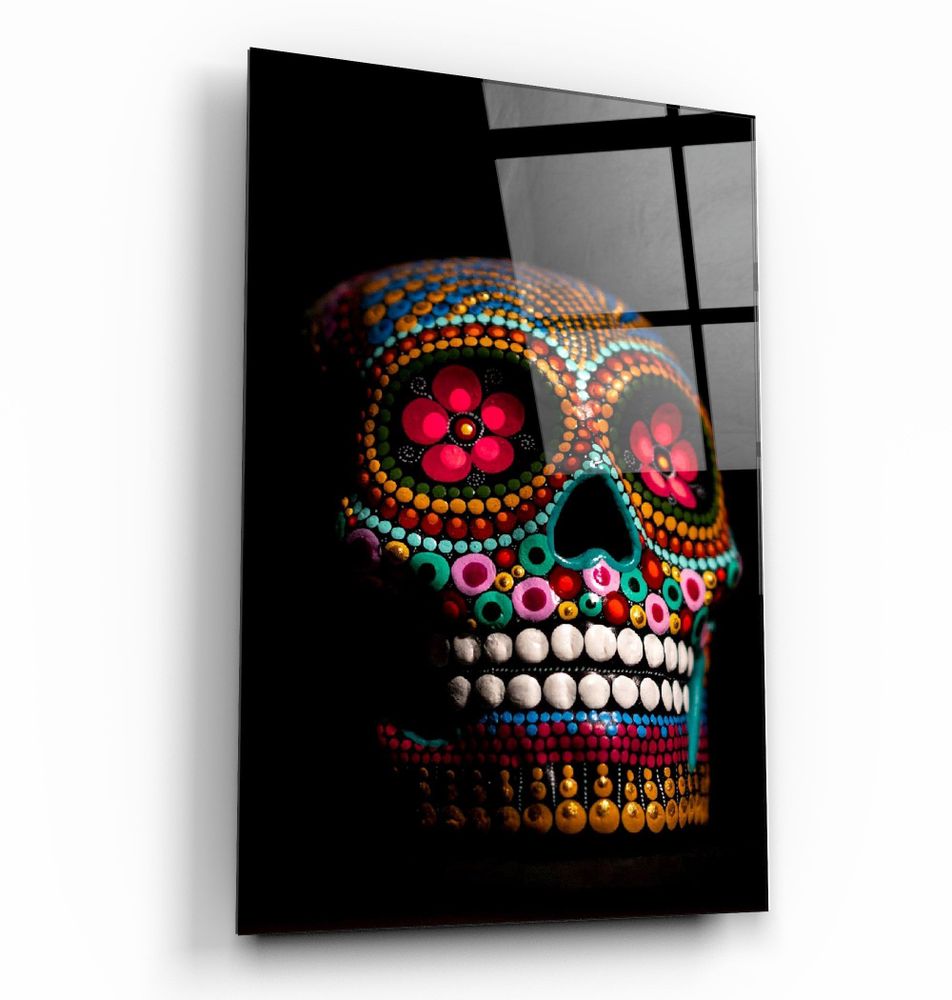 Other wall decoration - Sugar Skull -Mexican SkullDesigners Collection Glass Wall Art 110CMx70CM - ARTDESIGNA