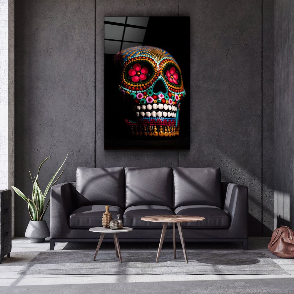 Other wall decoration - Sugar Skull -Mexican SkullDesigners Collection Glass Wall Art 110CMx70CM - ARTDESIGNA