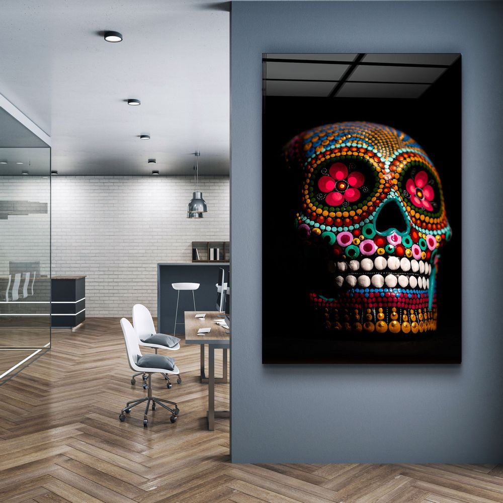 Other wall decoration - Sugar Skull -Mexican SkullDesigners Collection Glass Wall Art 110CMx70CM - ARTDESIGNA