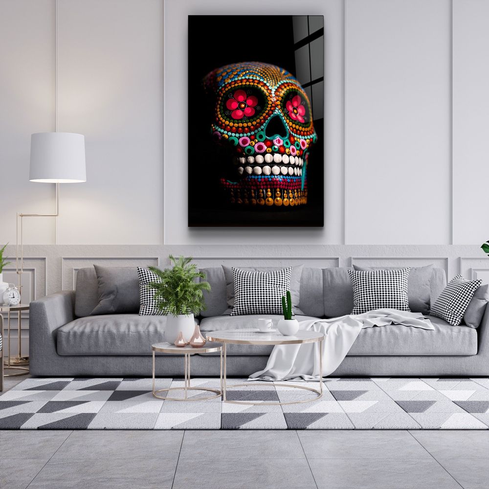 Other wall decoration - Sugar Skull -Mexican SkullDesigners Collection Glass Wall Art 110CMx70CM - ARTDESIGNA