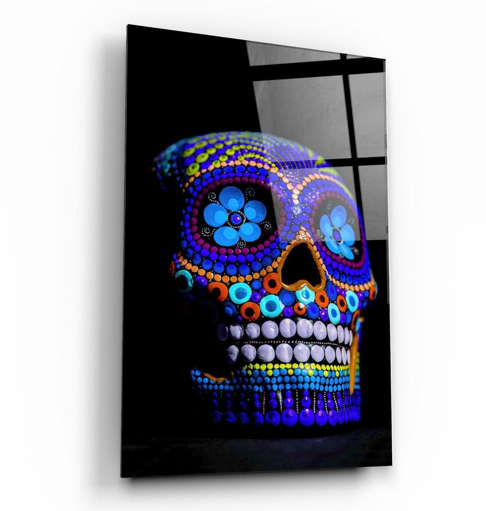Autres décorations murales - Crâne de sucre - Crâne mexicain V2 Collection du designer Art mural en verre 110CMx70CM - ARTDESIGNA
