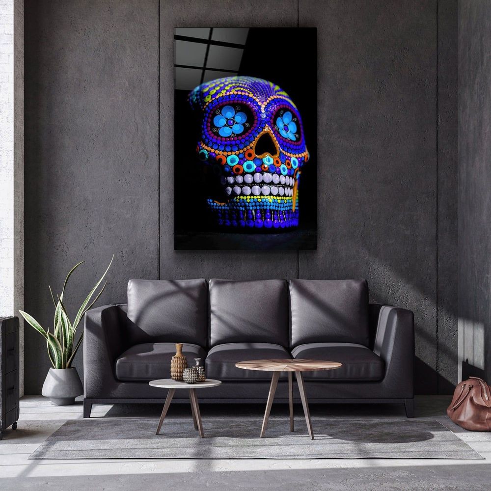 Autres décorations murales - Crâne de sucre - Crâne mexicain V2 Collection du designer Art mural en verre 110CMx70CM - ARTDESIGNA