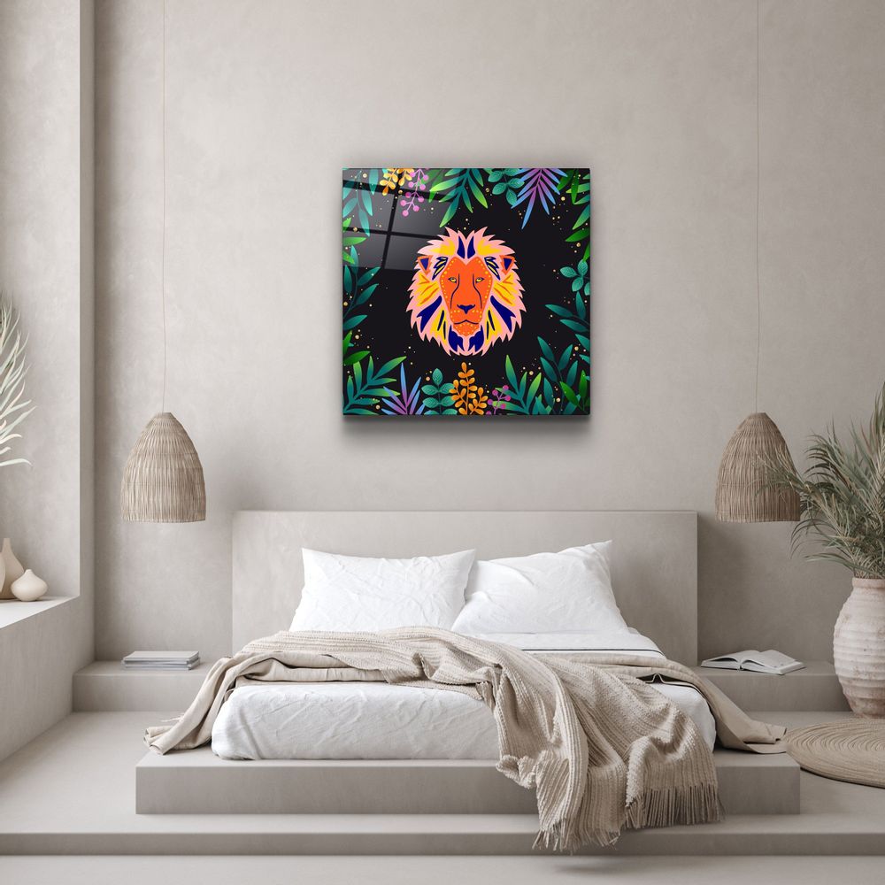 Autres décorations murales - Animal Republic-Lion Designer's Collection Décoration murale en verre 80CMX80CM - ARTDESIGNA