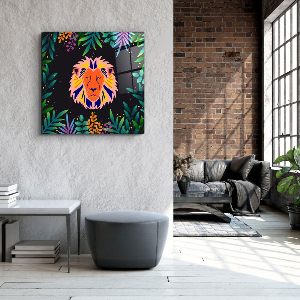 Autres décorations murales - Animal Republic-Lion Designer's Collection Décoration murale en verre 80CMX80CM - ARTDESIGNA