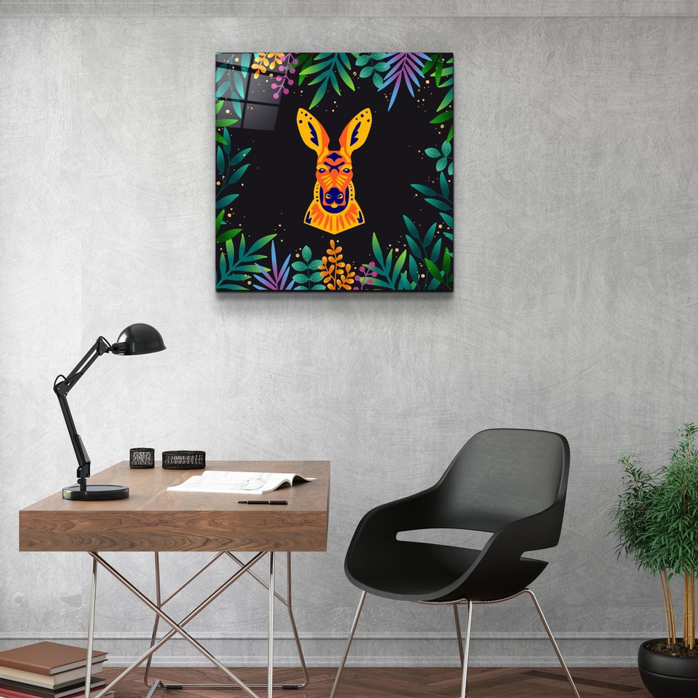 Autres décorations murales - Animal Republic-Kangaroo Designer's Collection Décoration murale en verre 80CMX80CM - ARTDESIGNA